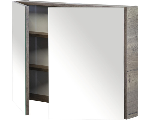 Armoire de toilette ouverte avec étagères