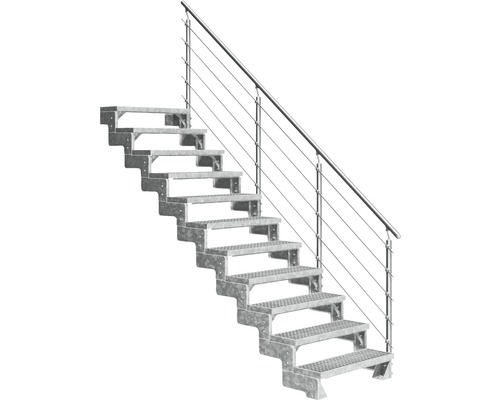 Escalier extérieur Pertura Tallis avec balustrade Prova 11 pas de marche 100 cm grille caillebotis Escalier métallique avec rampe pour l''extérieur
