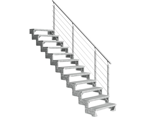 Escalier extérieur Pertura Tallis avec balustrade Prova 12 pas de marche 100 cm grille caillebotis Escalier métallique avec rampe