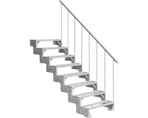 Escalier extérieur Pertura Tallis avec balustrade 8 pas de marche marches de 100 cm métal Escalier extérieur en métal avec rampe