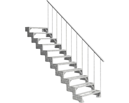 Escalier extérieur Pertura Tallis avec balustrade 11 pas de marche marches de 100 cm métal Escalier droit métallique avec rampe pour l''extérieur