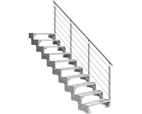 Aussentreppe Pertura Tallis mit Prova Geländer 10 Steigungen Einlegestufen 100 cm Metall