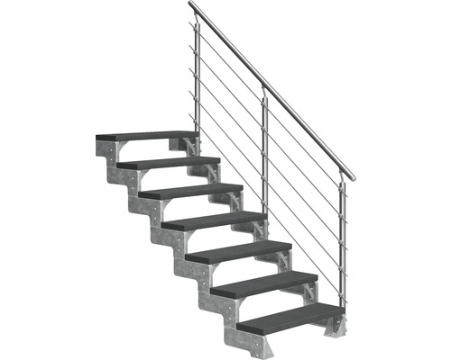 Escalier extérieur Pertura Tallis avec balustrade Prova 7 pas de marche 80 cm anthracite