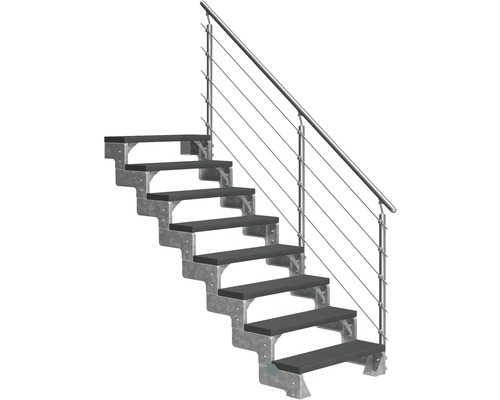 Escalier extérieur Pertura Tallis avec balustrade Prova 8 pas de marche 80 cm anthracite