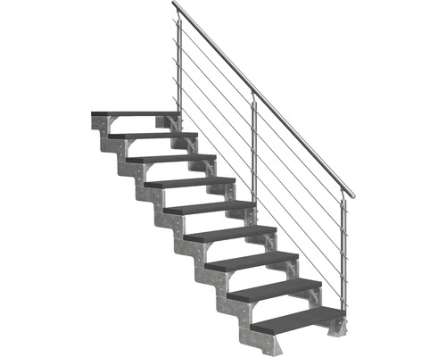Escalier extérieur Pertura Tallis avec balustrade Prova 9 pas de marche 80 cm anthracite Escalier avec rampe et marches en métal