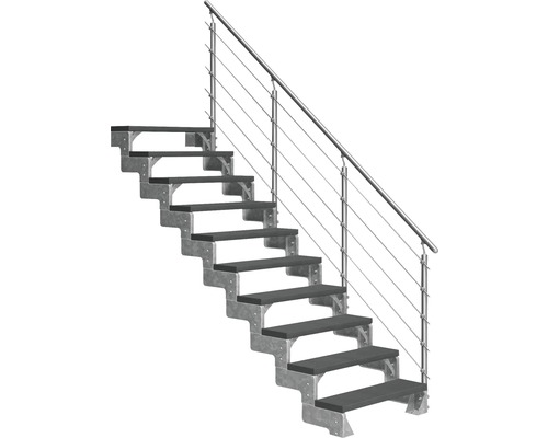 Escalier extérieur Pertura Tallis avec balustrade Prova 10 pas de marche 80 cm anthracite