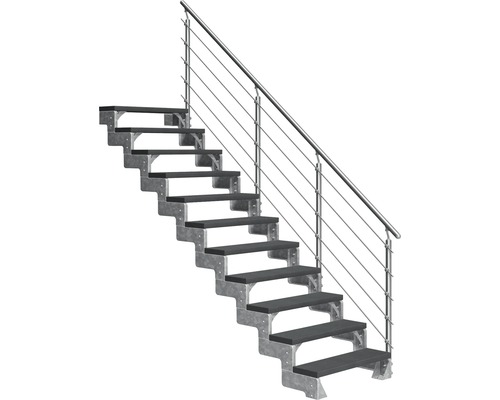 Escalier extérieur Pertura Tallis avec balustrade Prova 11 pas de marche 80 cm anthracite