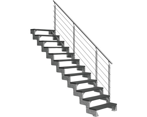 Escalier extérieur Pertura Tallis avec balustrade Prova 12 pas de marche 80 cm anthracite