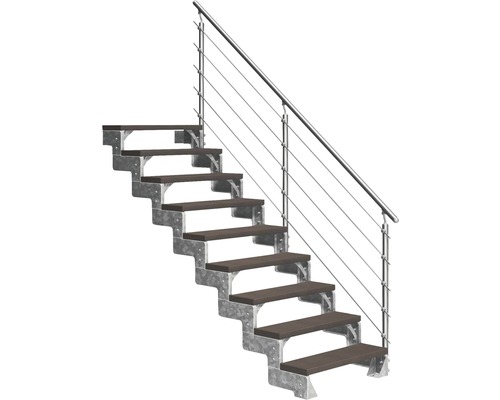 Escalier extérieur Pertura Tallis avec balustrade Prova 9 pas de marche 80 cm marron foncé Escalier avec limons en acier et garde-corps avec câbles en acier inoxydable