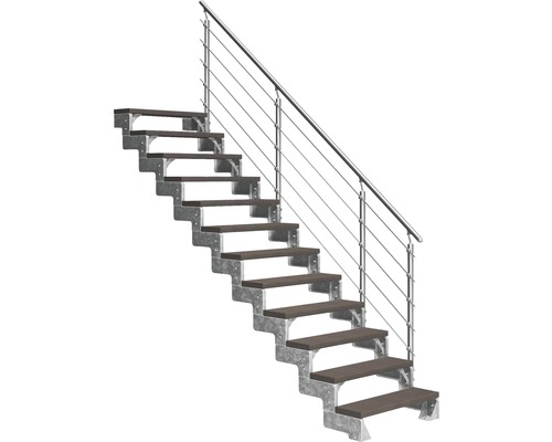 Escalier extérieur Pertura Tallis avec balustrade Prova 12 pas de marche 80 cm marron foncé