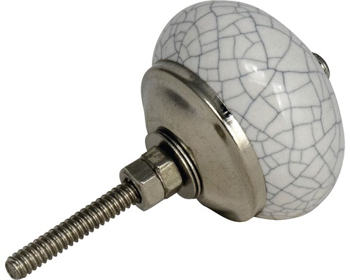Bouton de meuble en céramique avec motif craquelé et fixation métallique
