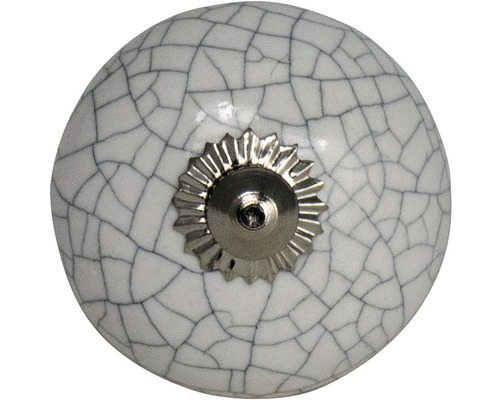 Bouton de meuble en céramique avec motif craquelé et rosette argentée