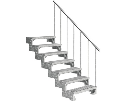 Escalier extérieur Pertura Tallis avec balustrade 7 pas de marche 80 cm grille caillebotis