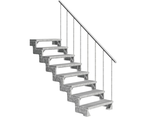 Escalier extérieur Pertura Tallis avec balustrade 8 pas de marche 80 cm grille caillebotis