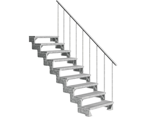 Escalier extérieur Pertura Tallis avec balustrade 9 pas de marche 80 cm grille caillebotis