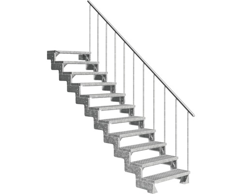 Escalier extérieur Pertura Tallis avec balustrade 11 pas de marche 80 cm grille caillebotis