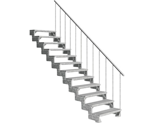 Escalier extérieur Pertura Tallis avec balustrade 12 pas de marche 80 cm grille caillebotis