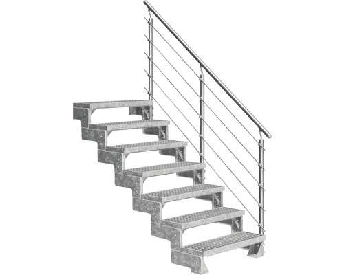 Escalier extérieur Pertura Tallis avec balustrade Prova 7 pas de marche 80 cm grille caillebotis