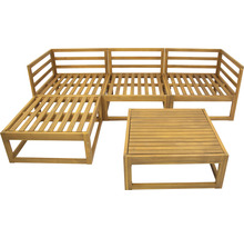 salon de jardin 4 places composé de: fauteuil, tabouret, table en bois y compris galettes d'assise