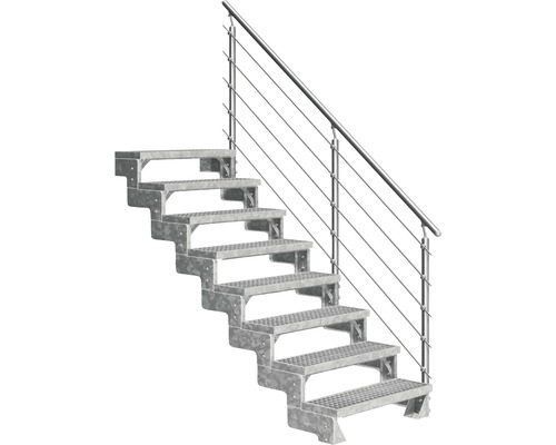 Escalier extérieur Pertura Tallis avec balustrade Prova 8 pas de marche 80 cm grille caillebotis