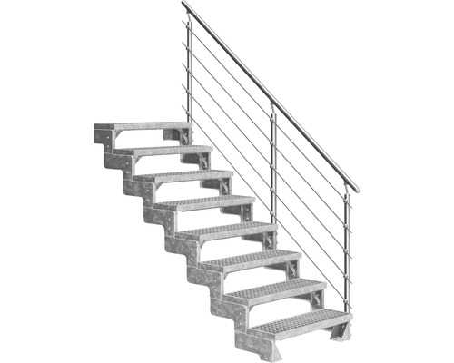 Escalier extérieur Pertura Tallis avec balustrade Prova 8 pas de marche 80 cm grille caillebotis Escalier métallique avec rampe