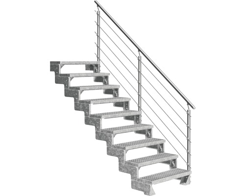 Escalier extérieur Pertura Tallis avec balustrade Prova 9 pas de marche 80 cm grille caillebotis Escalier extérieur en métal avec rampe