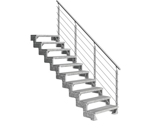 Escalier extérieur Pertura Tallis avec balustrade Prova 10 pas de marche 80 cm grille caillebotis