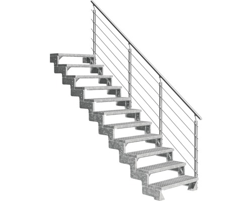 Escalier extérieur Pertura Tallis avec balustrade Prova 11 pas de marche 80 cm grille caillebotis Escalier en acier avec rampe