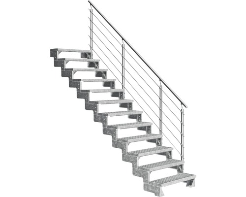 Escalier extérieur Pertura Tallis avec balustrade Prova 12 pas de marche 80 cm grille caillebotis