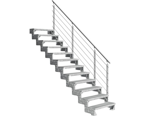 Escalier extérieur Pertura Tallis avec balustrade Prova 12 pas de marche 80 cm grille caillebotis Escalier métallique avec rampe
