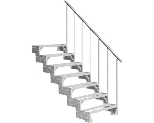 Escalier extérieur Pertura Tallis avec balustrade 7 pas de marche marches de 80 cm métal Escalier métallique avec rampe pour l''extérieur