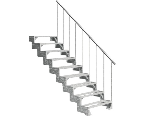 Escalier extérieur Pertura Tallis avec balustrade 9 pas de marche marches de 80 cm métal Escalier extérieur métallique avec rampe