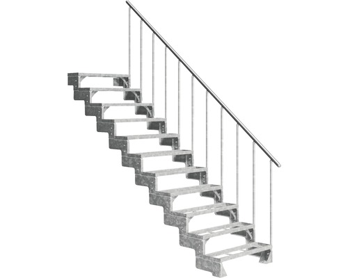 Escalier extérieur Pertura Tallis avec balustrade 11 pas de marche marches de 80 cm métal Escalier en acier avec rampe pour l''extérieur