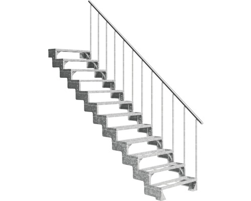 Escalier extérieur Pertura Tallis avec balustrade 12 pas de marche marches de 80 cm métal Escalier droit métallique avec rampe pour l''extérieur