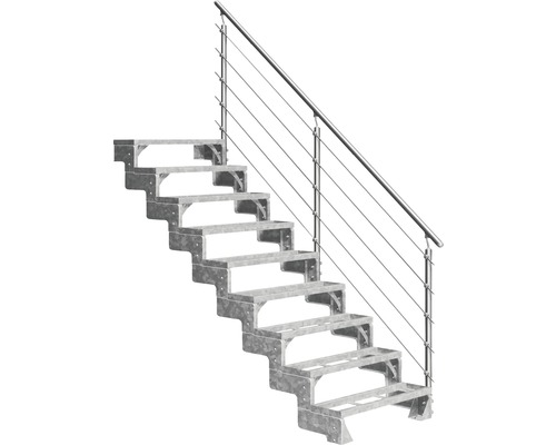Aussentreppe Pertura Tallis mit Prova Geländer 9 Steigungen Einlegestufen 80 cm Metall