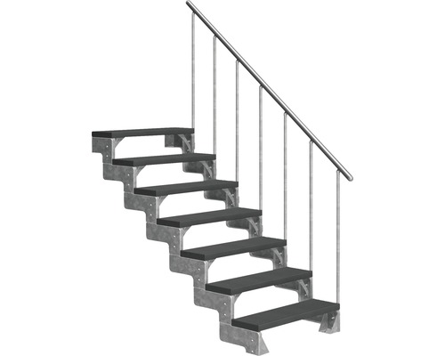 Escalier extérieur Pertura Tallis avec balustrade 7 pas de marche 80 cm anthracite