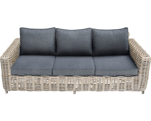 Rattan Dreisitzer Sofa mit grauen Kissen