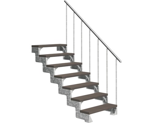 Escalier extérieur Pertura Tallis avec balustrade 7 pas de marche 80 cm marron foncé Escalier avec cadre métallique et marches en bois