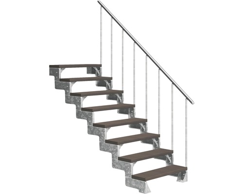 Escalier extérieur Pertura Tallis avec balustrade 8 pas de marche 80 cm marron foncé