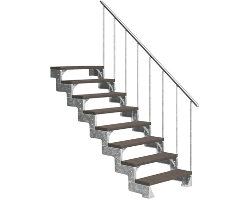 Escalier extérieur Pertura Tallis avec balustrade 8 pas de marche 80 cm marron foncé Escalier extérieur avec sept marches et rampe