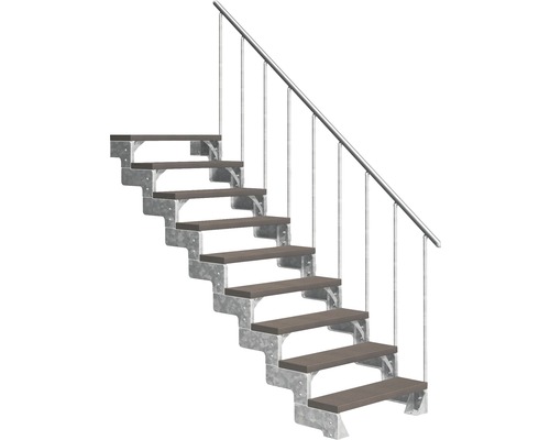 Escalier extérieur Pertura Tallis avec balustrade 9 pas de marche 80 cm marron foncé