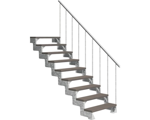 Escalier extérieur Pertura Tallis avec balustrade 9 pas de marche 80 cm marron foncé Escalier avec limon central en acier et rampe
