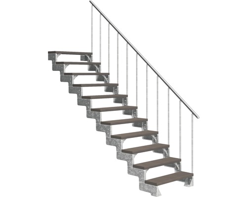 Escalier extérieur Pertura Tallis avec balustrade 11 pas de marche 80 cm marron foncé Escalier avec cadre métallique et marches en bois