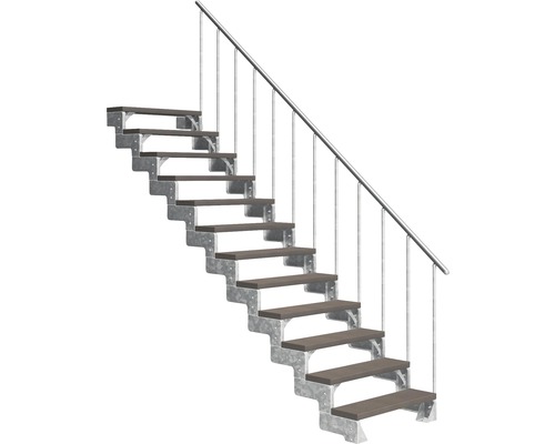 Escalier extérieur Pertura Tallis avec balustrade 12 pas de marche 80 cm marron foncé Escalier en acier avec marches en bois et rambarde