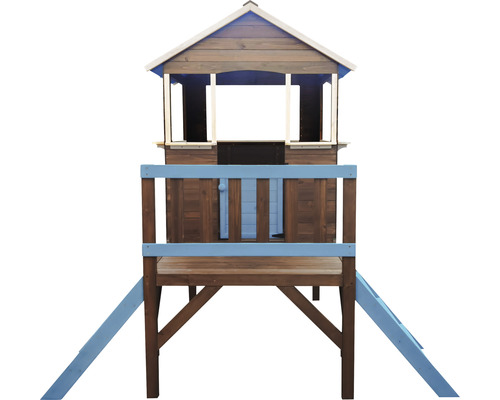 Cabane de jeux sur pilotis avec escalier 197 x 156 x 197 cm marron bleu
