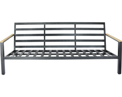 Gartenbank mit Metallrahmen und Armlehnen aus Holz