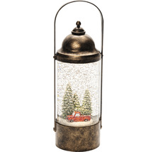Lanterne décorative boule à neige avec pick-up rouge et sapins