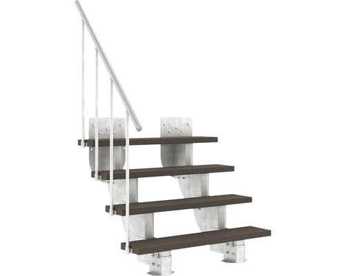 Escalier extérieur Pertura Petros avec balustrade 4 montées Trimax 120 cm marron foncé