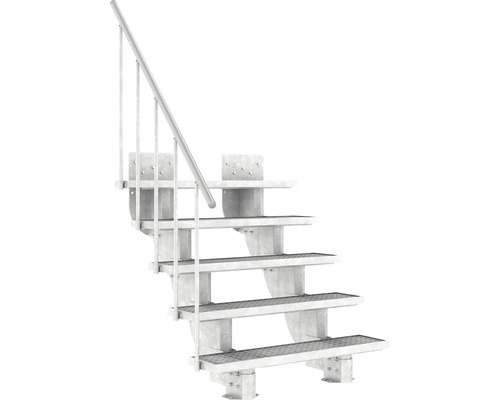 Escalier extérieur Pertura Petros avec balustrade 5 montées 120 cm grille caillebotis