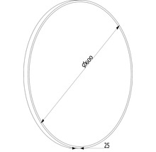 Technische Zeichnung eines runden Objekts mit einem Durchmesser von 600 Millimetern und einer Dicke von 25 Millimetern.